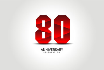 80 Year Anniversary Celebration Logo red vector, 80 Number Design, 80th Birthday Logo, Logotype Number, Vector Anniversary For Celebration, Invitation Card, Greeting Card. logo number Anniversary