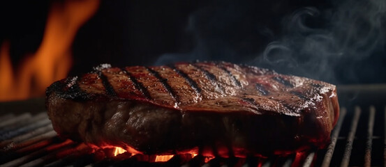 Beef steak on the fire. Generative Ai