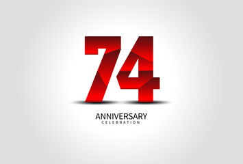 74 Year Anniversary Celebration Logo red vector, 74 Number Design, 74th Birthday Logo, Logotype Number, Vector Anniversary For Celebration, Invitation Card, Greeting Card. logo number Anniversary