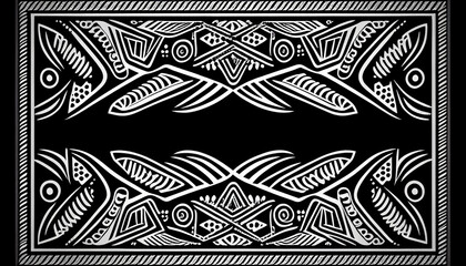 Black and white doodle style frame with simple tribal pattern, Generative AI