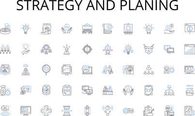 Strategy and planing line icons collection. Independence, Liberty, Autonomy, Sovereignty, Self-rule, Free will, Emancipation vector and linear illustration. Self-determination,Self-governance,Self