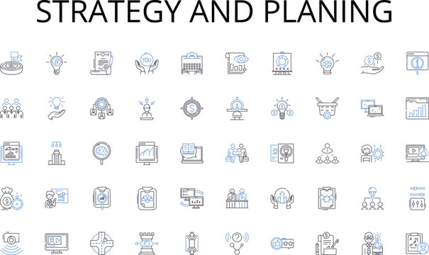 Strategy and planing line icons collection. Independence, Liberty, Autonomy, Sovereignty, Self-rule, Free will, Emancipation vector and linear illustration. Self-determination,Self-governance,Self