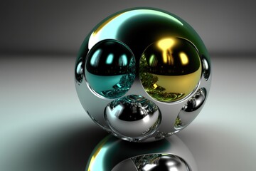 Metal sphere with green and yellow balls