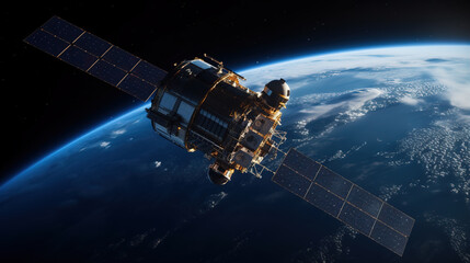 Satellites orbiting the Earth in space, created with generative ai tecnology.