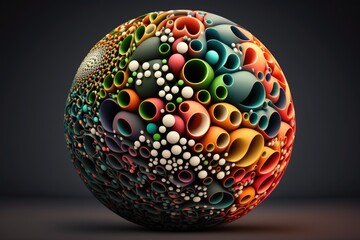 Abstract sphere with colorful dots on black background