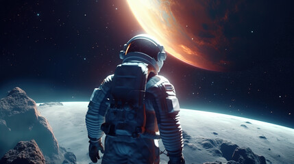 Astronauts stand and overlooking the universe,created with generative ai tecnology.