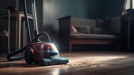 Fototapeta na wymiar Vacuum cleaner on the floor. Generative Ai
