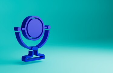 Blue Round makeup mirror icon isolated on blue background. Minimalism concept. 3D render illustration