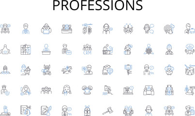 Professions line icons collection. Justice, Ethical, Honorable, Righteous, Upright, Legal, Moral vector and linear illustration. Fair,Decent,Compliant outline signs set