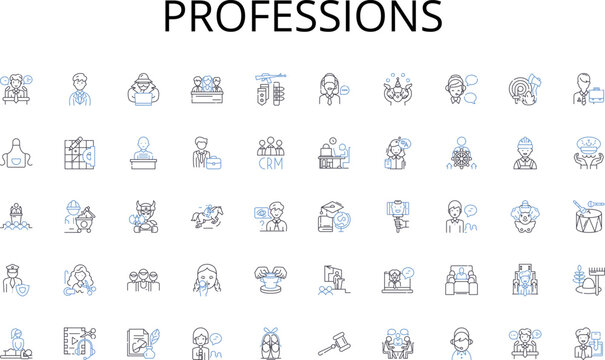 Professions line icons collection. Justice, Ethical, Honorable, Righteous, Upright, Legal, Moral vector and linear illustration. Fair,Decent,Compliant outline signs set