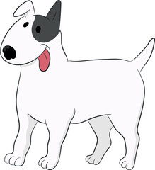 Cute bull terrier dog named Sparky is standing isolated on white background. Hand drawn vector art