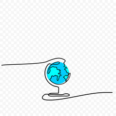 One continuous single line hand drawing of on earth globe isolated on white 