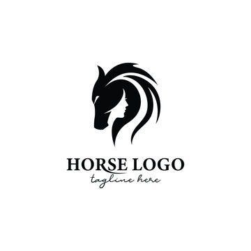 Women in horse vector logo design, vector illustration