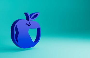 Blue Apple icon isolated on blue background. Excess weight. Healthy diet menu. Fitness diet apple. Minimalism concept. 3D render illustration