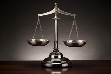 Vintage metalic balance scale on dark background. Justice, equality, freedom