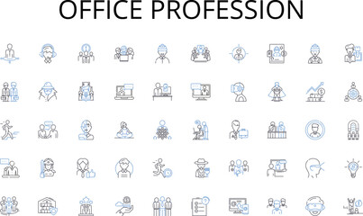 Office profession line icons collection. Settle, Stay, Remain, Reside, Persevere, Persist, Endure vector and linear illustration. Bear,Stick,Hold outline signs set