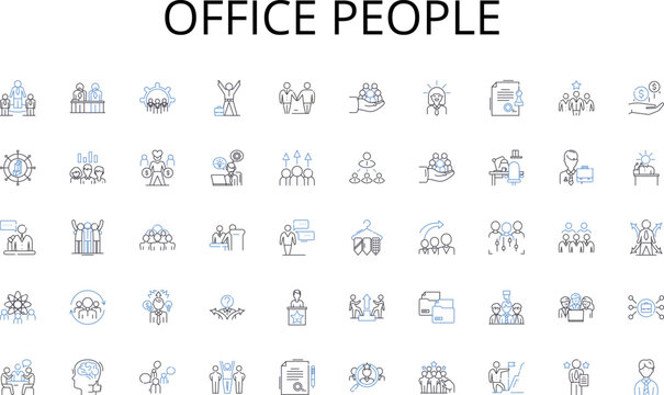 Office people line icons collection. Workaholic, Office-bound, Computer-bound, Sedentary, Keyboard, Mousepad, Cube-farm vector and linear illustration. Corporate,White-collar,Admin outline signs set