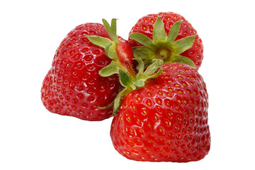 Strawberries without background. Fresh and juicy red strawberry. Strawberries with leaves isolated.