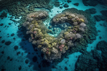 Heart shape coral reef. Generative AI