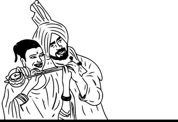 Bringing the music to life: Sketch drawing of Punjabi male and female singers playing Indian instruments
