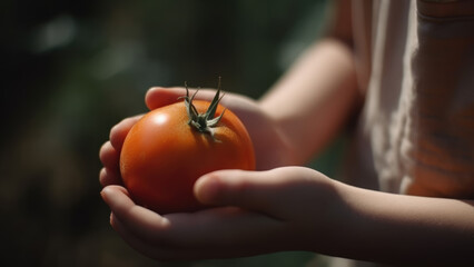Child holding a tomato - Generative AI