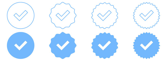 Social media verification icons hand drawn vector illustration set verified badge icon blue tick check mark official symbol