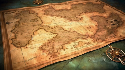 OLD VINTAGE MAPS. aged nautical treasure map. AI Generative