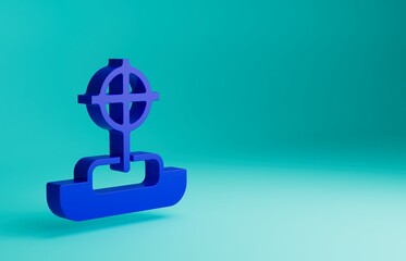 Blue Tombstone with cross icon isolated on blue background. Grave icon. Happy Halloween party. Minimalism concept. 3D render illustration