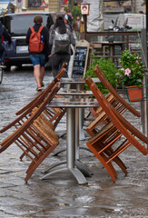 At the streets of Florence on a warm rainy spring day