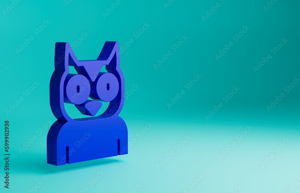 Sticker Blue Owl bird icon isolated on blue background. Animal symbol. Minimalism concept. 3D render illustration