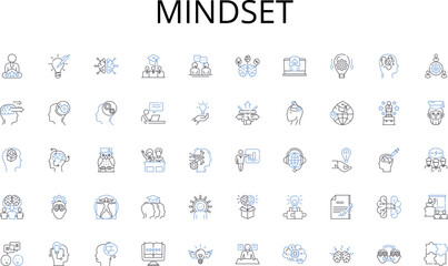 Mindset line icons collection. Empowerment, Visionary, Inspiration, Resilience, Communication, Accountability, Growth vector and linear illustration. Adaptability,Attitude,Influence outline signs set