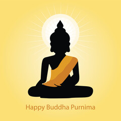 Happy Buddha Purnima vector illustration. Vesak Day, Buddha, Happiness, Art, Buddha's Birthday, Buddhism, Celebration, Ceremony. Lord Buddha Birthday Banner - Happy Buddha Purnima Calligraphy