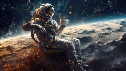 Interstellar Brew: The Astronaut's Guide to Enjoying Coffee in Space, astronaut drink coffee, generative ai