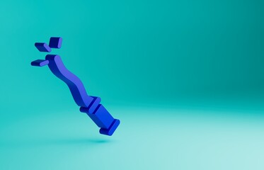 Blue Magic wand icon isolated on blue background. Star shape magic accessory. Magical power. Happy Halloween party. Minimalism concept. 3D render illustration