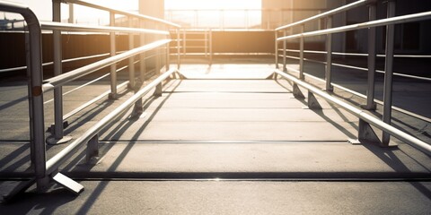 An empty wheelchair ramp, symbolizing the barriers faced by individuals with disabilities, concept of Accessibility, created with Generative AI technology