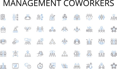 Management coworkers line icons collection. Fashion, Chic, Elegant, Stylish, Unique, Glamorous, Upscale vector and linear illustration. Trendy,Luxury,Exclusive outline signs set