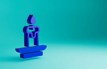 Blue Burning candle icon isolated on blue background. Cylindrical aromatic candle stick with burning flame. Happy Halloween party. Minimalism concept. 3D render illustration