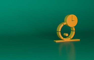 Orange Wooden barrel for wine icon isolated on green background. Aging of wine in a barrel. Minimalism concept. 3D render illustration