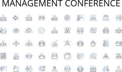 Management conference line icons collection. Membership, Deposit, Loan, Interest, Savings, Checking, Account vector and linear illustration. Consensus,Community,Cooperative outline signs set