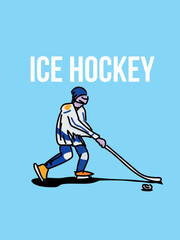 A man performing to play ice hockey. Vector illustration of trendy doodle art and abstract cartoon character