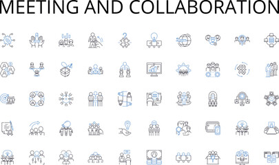 Meeting and collaboration line icons collection. Smartph, Tablet, Laptop, Desktop, Smartwatch, Fitness-tracker, Headphs vector and linear illustration. Earbuds,VR-headset,Gaming-console outline signs