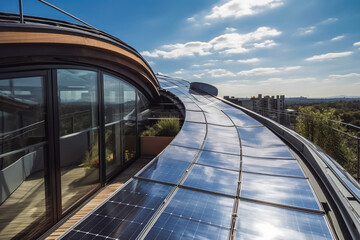 Fototapeta na wymiar Flexible solar panel that bends. Use of solar power plants on buildings. Generative AI