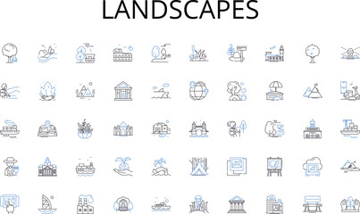 Landscapes line icons collection. Nerking, Resume, Cover letter, Job search, Interview, Skills, Training vector and linear illustration. Education,Experience,Job fair outline signs set