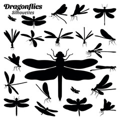 Dragonflies silhouette vector illustration set.