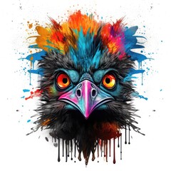 Colorful Emu Head in Dark Bronze and Azure Neonpunk Style for Posters and Web. Generative AI