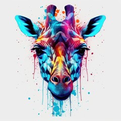 Bronze and Neonpunk Giraffe Head with Colorful Paint. Perfect for Posters and Web. Generative AI