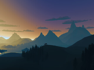 Beautiful Mountain Range Silhouette Background