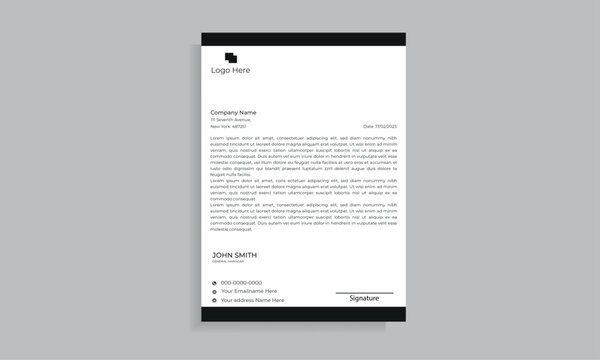 Professional letterhead template design for business project. Corporate letterhead document with company logo & icon. Official letterhead layout with abstract geometric background.