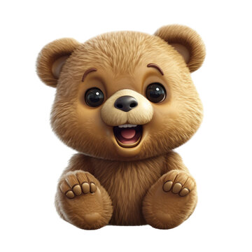 Cute baby smiling bear. Transparent isolated background. AI generated