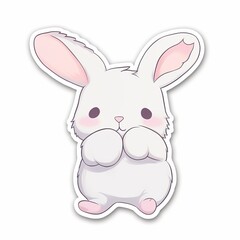 Obraz premium A cute cartoon rabbit sticker with a white background, exuding playful and cheerful vibes. The rabbit is depicted in a delightful and animated pose, Generative AI